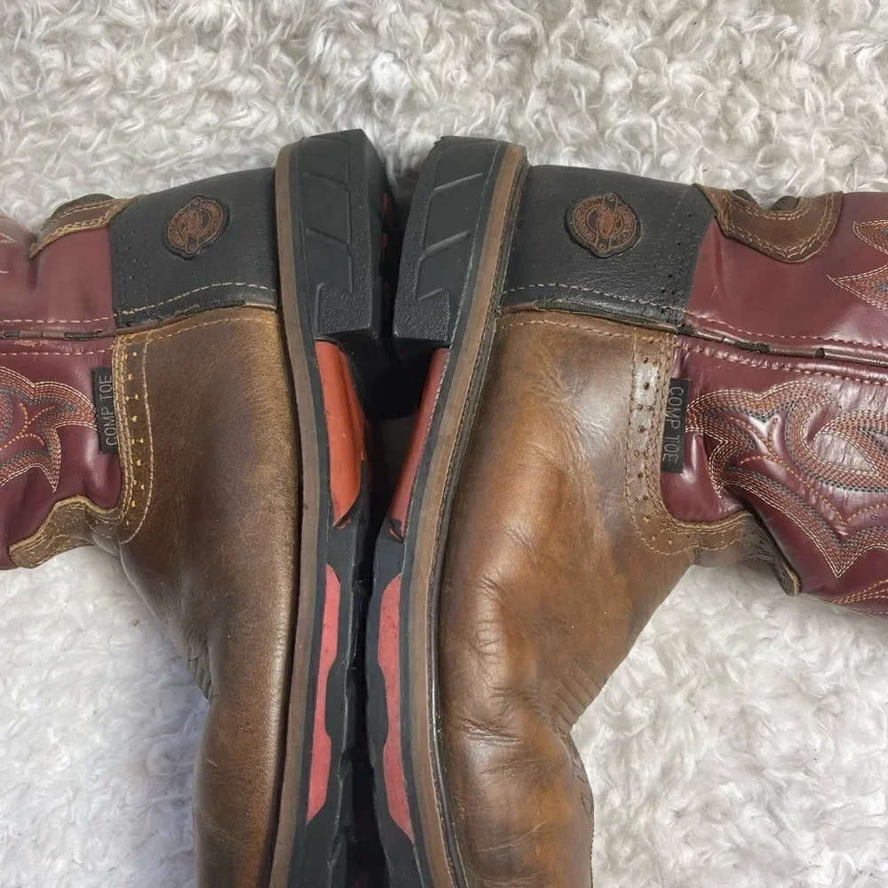 JUSTIN  leather Brown burgundy,& Black Cowboy Boots, Steel square ToeSZ9.5